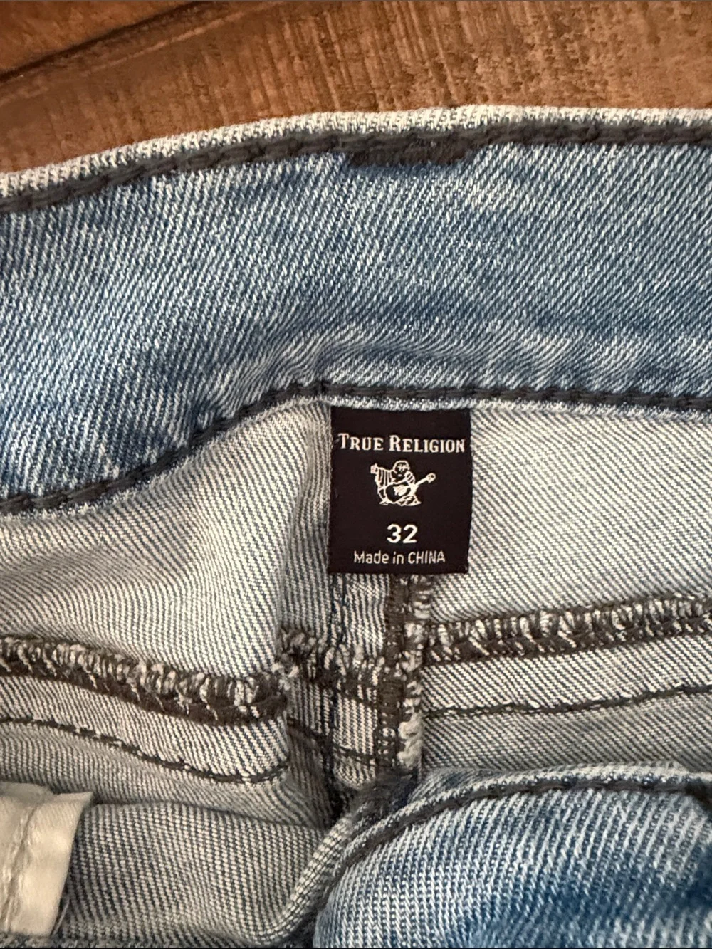True Religion Light Blue Distressed Jean Shorts